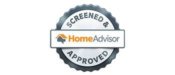 HomeAdvisor screened and approved badge with gray seal and orange logo