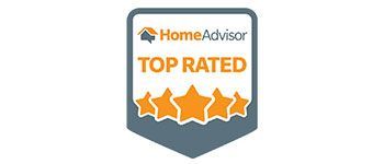 HomeAdvisor Top Rated badge with orange stars on a gray shield shape