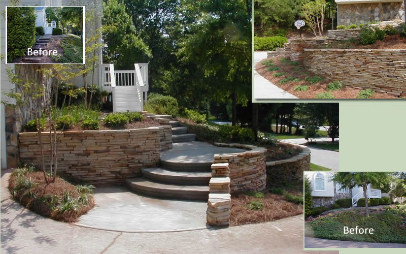 a before and after photo of a stone wall