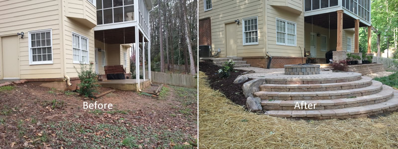 a before and after picture of a house with stairs .