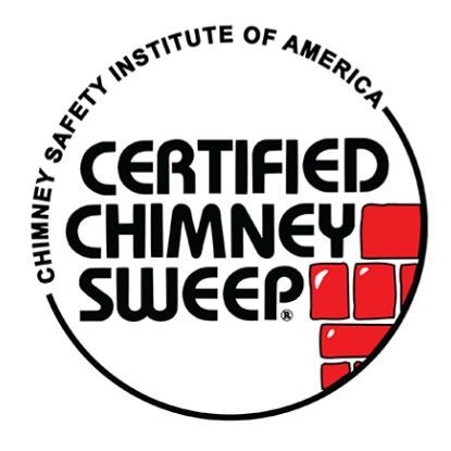 Certified Chimney Sweep logo in black and red with a brick chimney icon.
