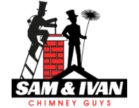Sam & Ivan Chimney Guys logo with two chimney sweep silhouettes beside a red brick chimney