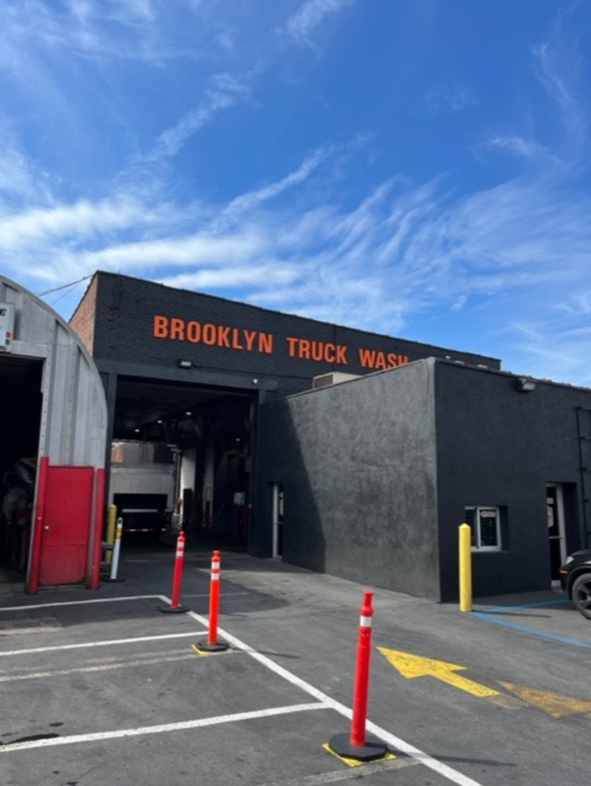 The entrance of a truck washing facility