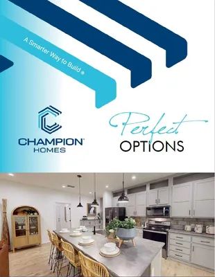 Champion Homes logo and “Perfect Options” text above a modern kitchen interior render