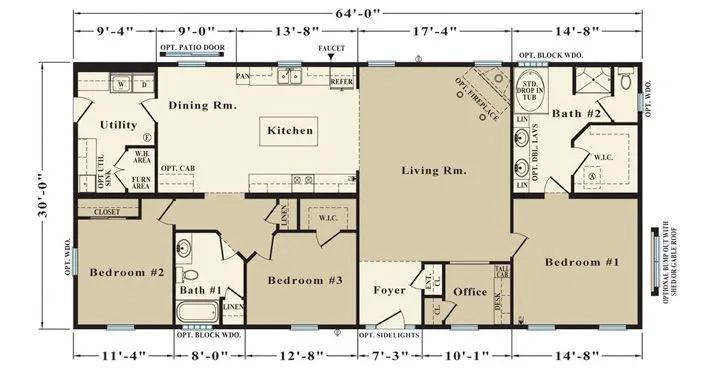 Black-and-white apartment floor plan with living room, kitchen, dining area, bedrooms, and bathrooms.