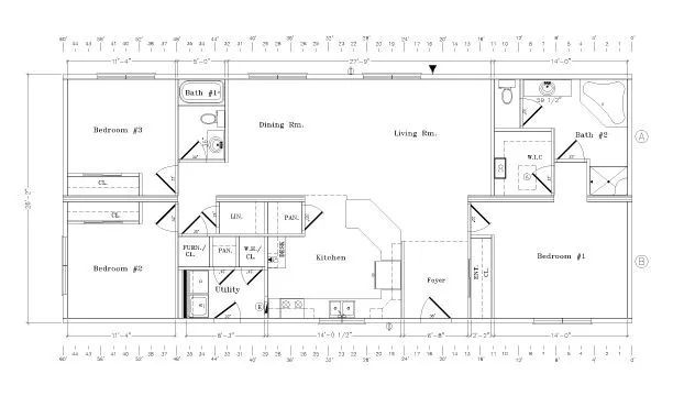 Black-and-white architectural floor plan with labeled rooms, doors, and measurements.
