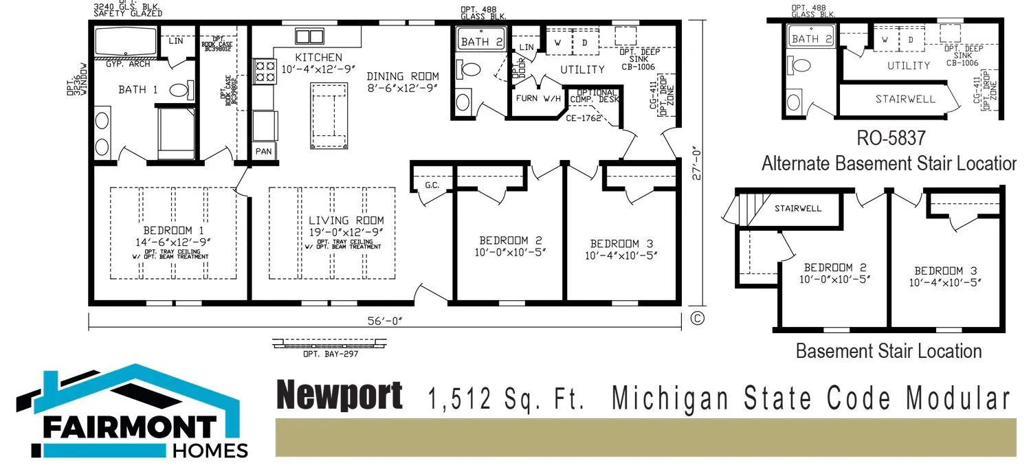 Floor plan for Newport 1,519 sq. ft. Heisler State Co-Ed Unit with labeled rooms and restroom locations