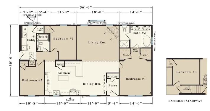 Black-and-white floor plan of a house with labeled rooms and dimensions, plus a small detached structure.