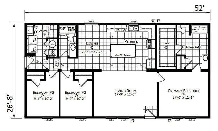 Black-and-white house floor plan with labeled rooms and dimensions.