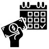 Hand holding cash in front of a calendar, suggesting a payment or bill due date
