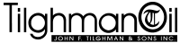 Tilghman Oil logo with black stylized text and a yellow sun over “John F. Tilghman & Sons Inc.”