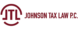 The logo for johnson tax law p.c. is red and white.