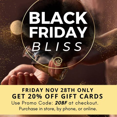 Black Friday sale: Get 20% off gift cards on Nov 28th. Promo code: 20BF. Purchase in-store, by phone, or online.