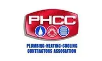 PHCC logo with water, fire, and radiator icons, red background, blue text.