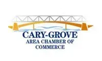 Cary-Grove Area Chamber of Commerce logo featuring a bridge over water in orange and blue.