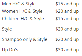 Haircut Price List