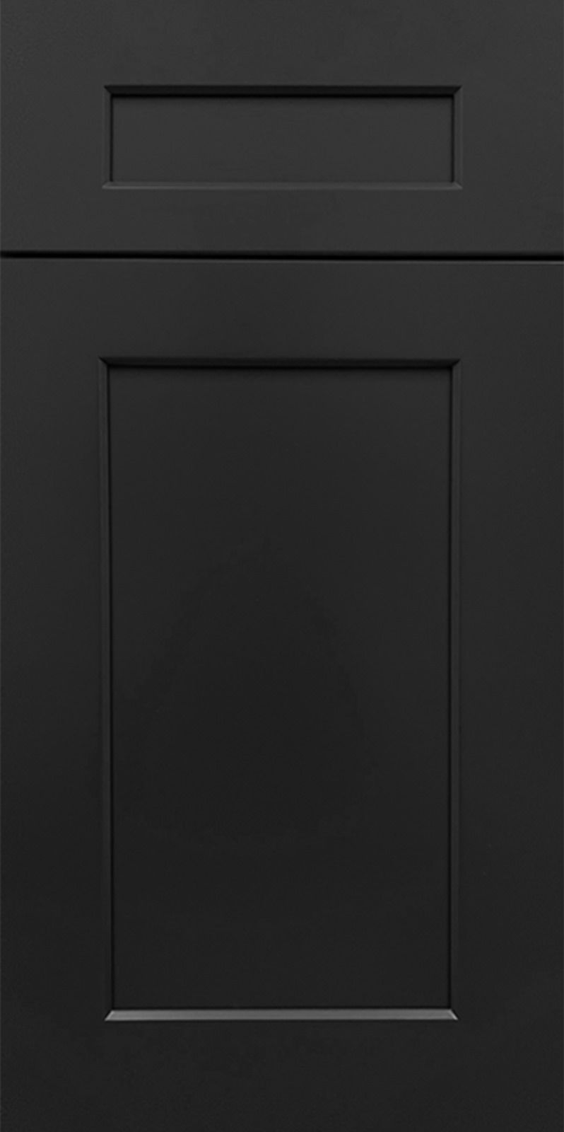 a close up of a black cabinet door on a white background .
