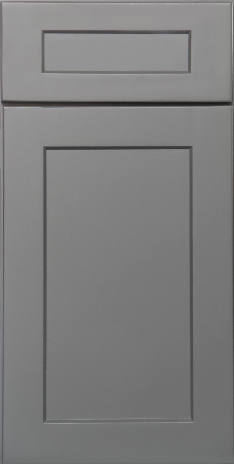 a close up of a gray cabinet door on a white background .