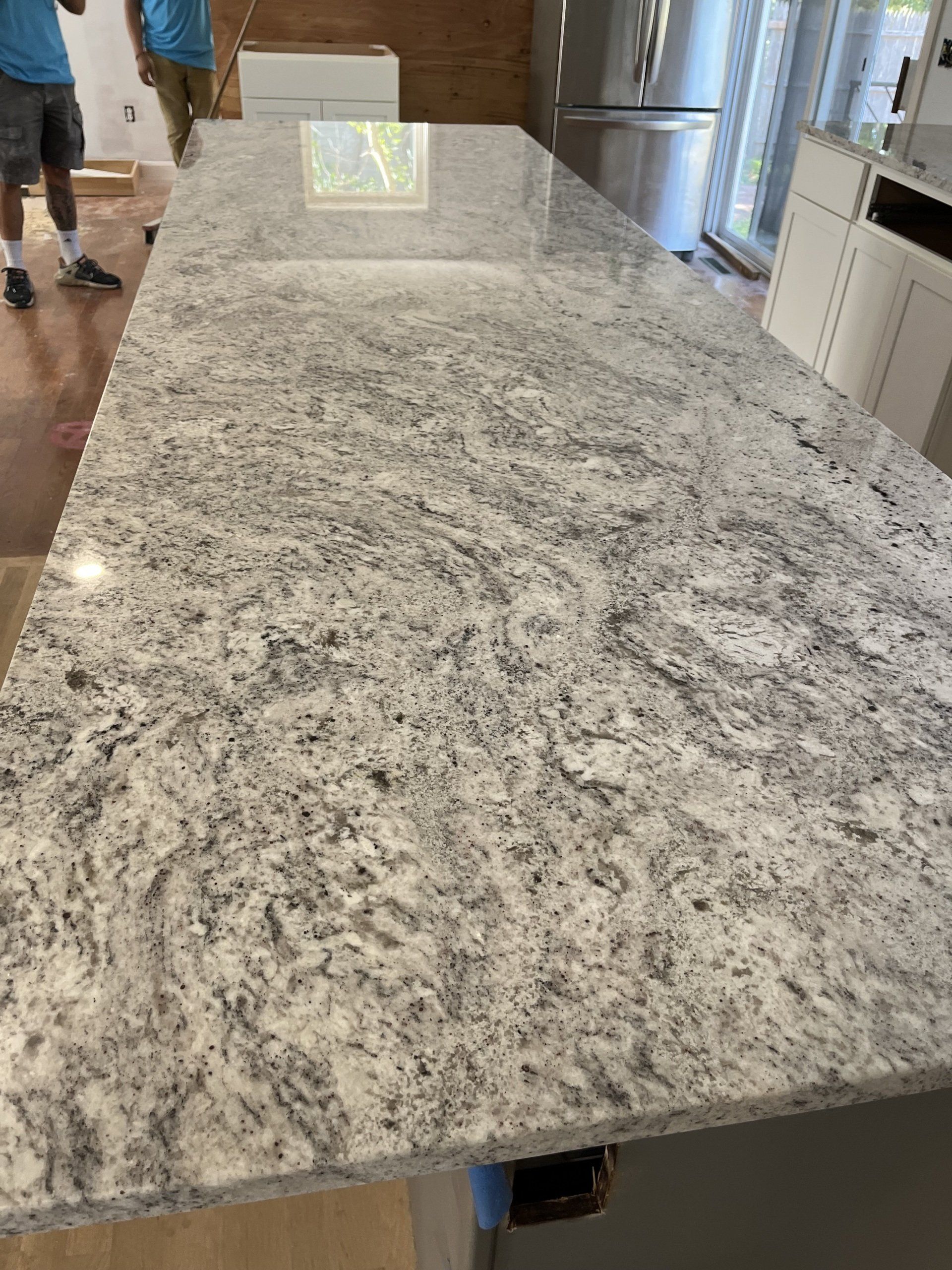 Kitchen island with gray countertop