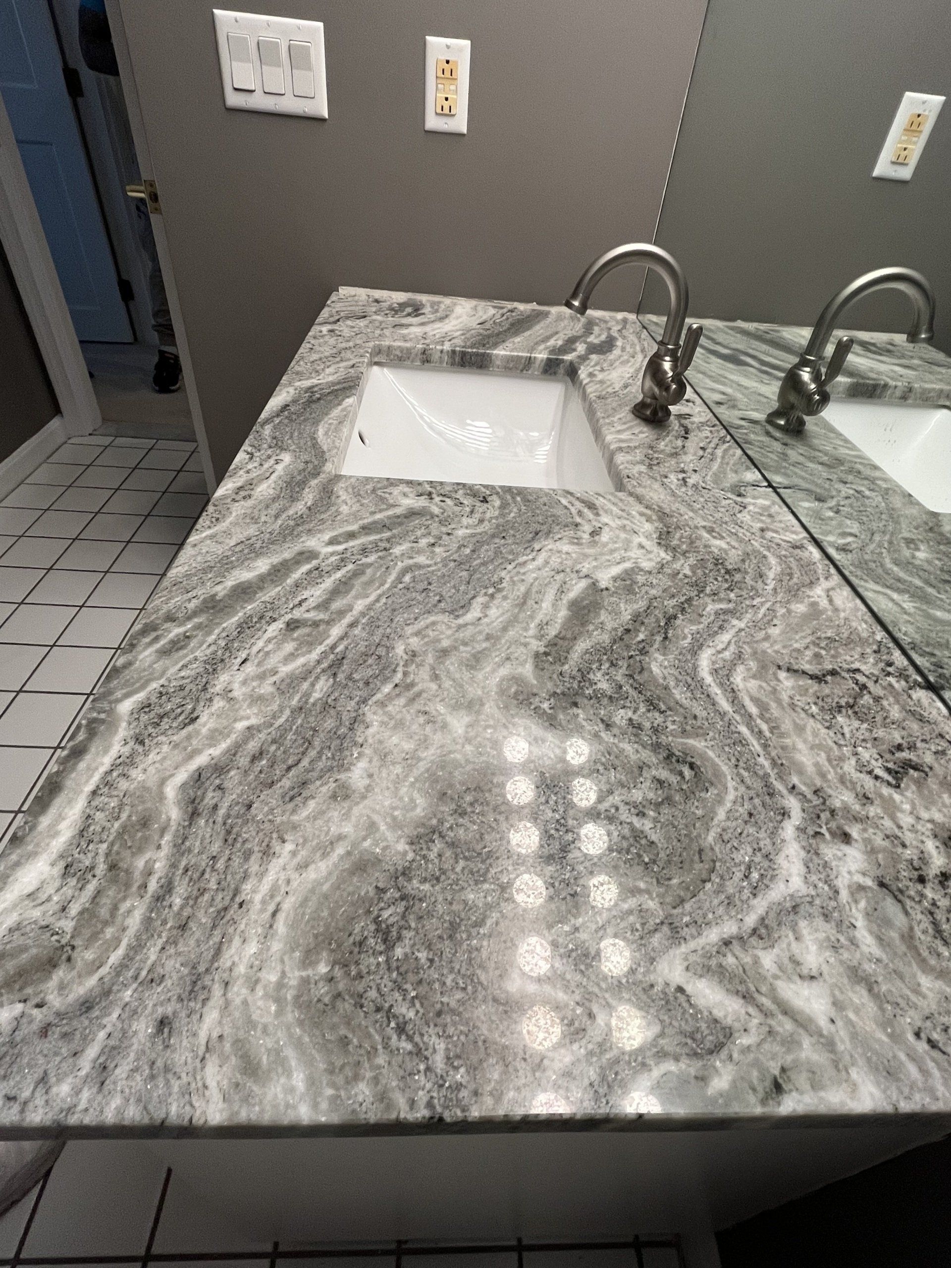 Side view of a marble bathroom countertop