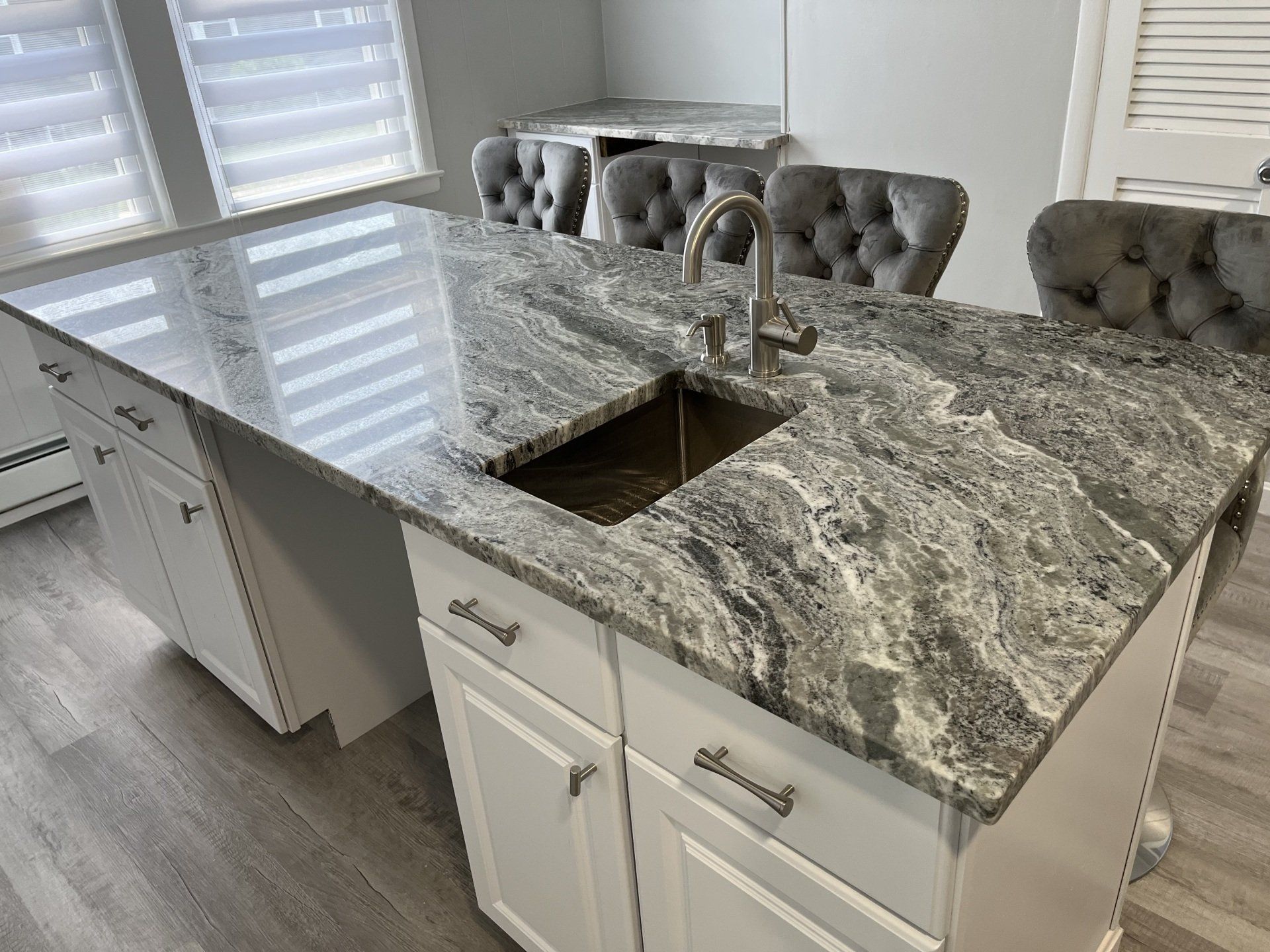 Kitchen island with marble countertop