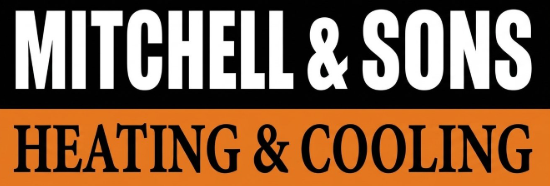 Mitchell & Sons Heating & Cooling logo in black, white, and orange.