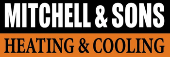 Mitchell & Sons Heating & Cooling logo in black, white, and orange.