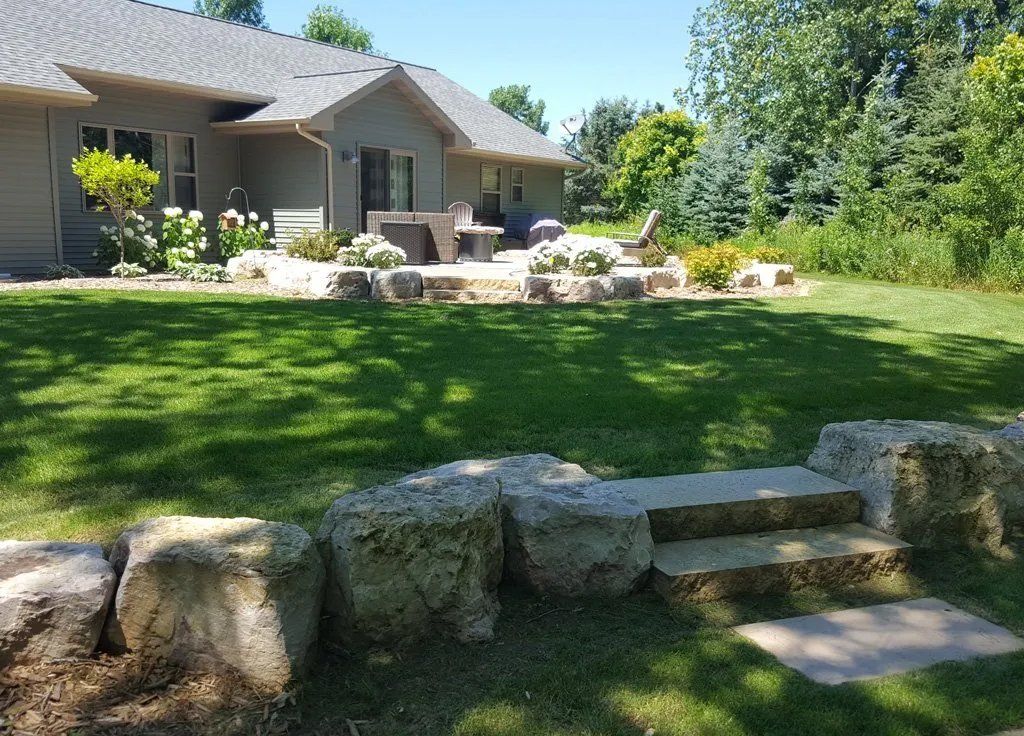 Lawn with hardscape steps