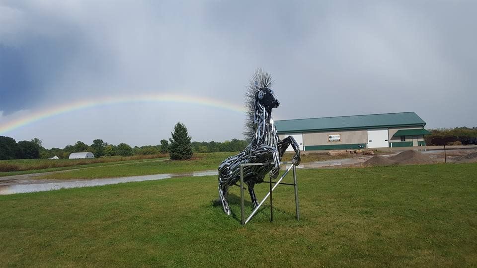 Lawn with metal horse structure design