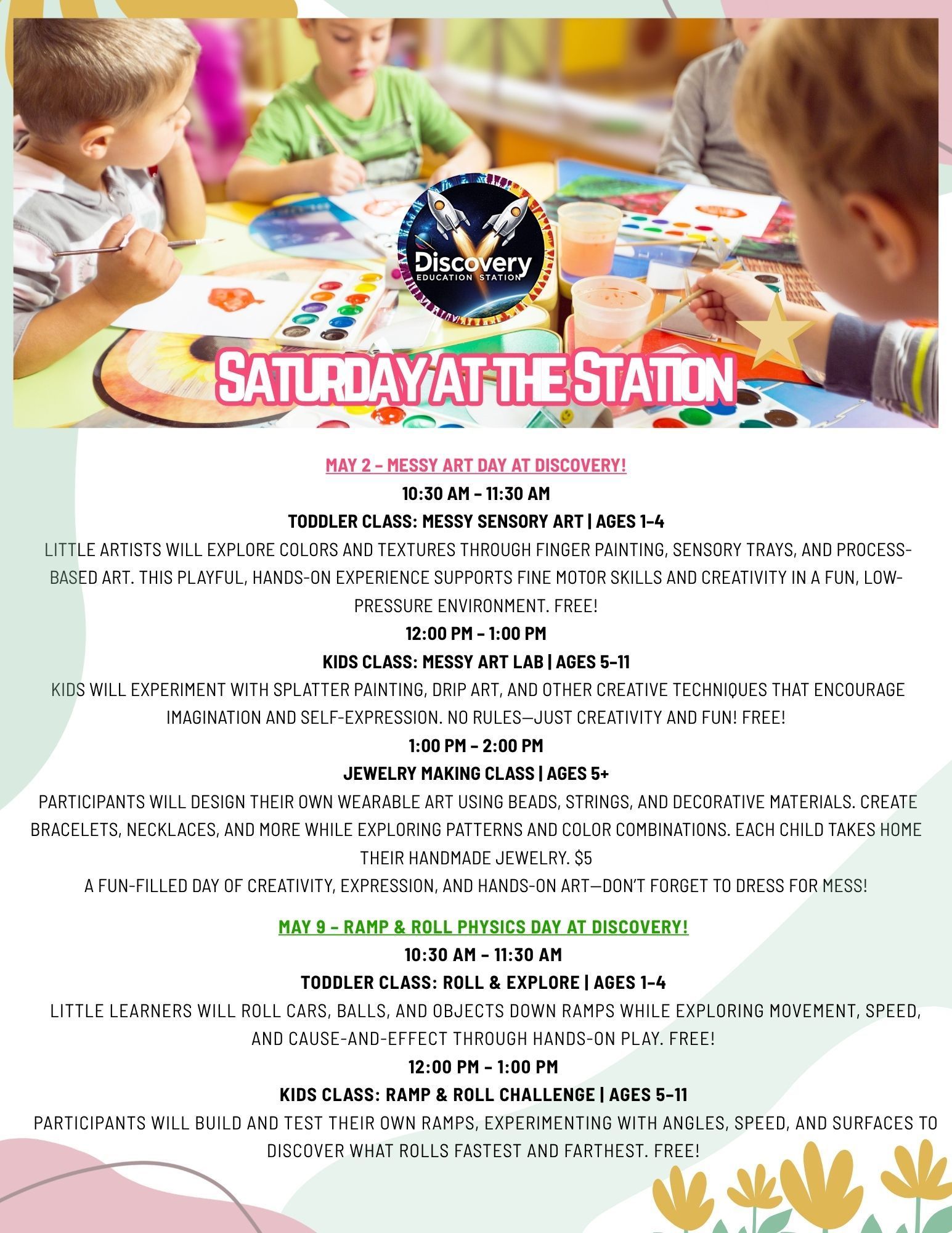 Event Flyer for March 2026 Saturday classes at the station in Marshfield, WI.