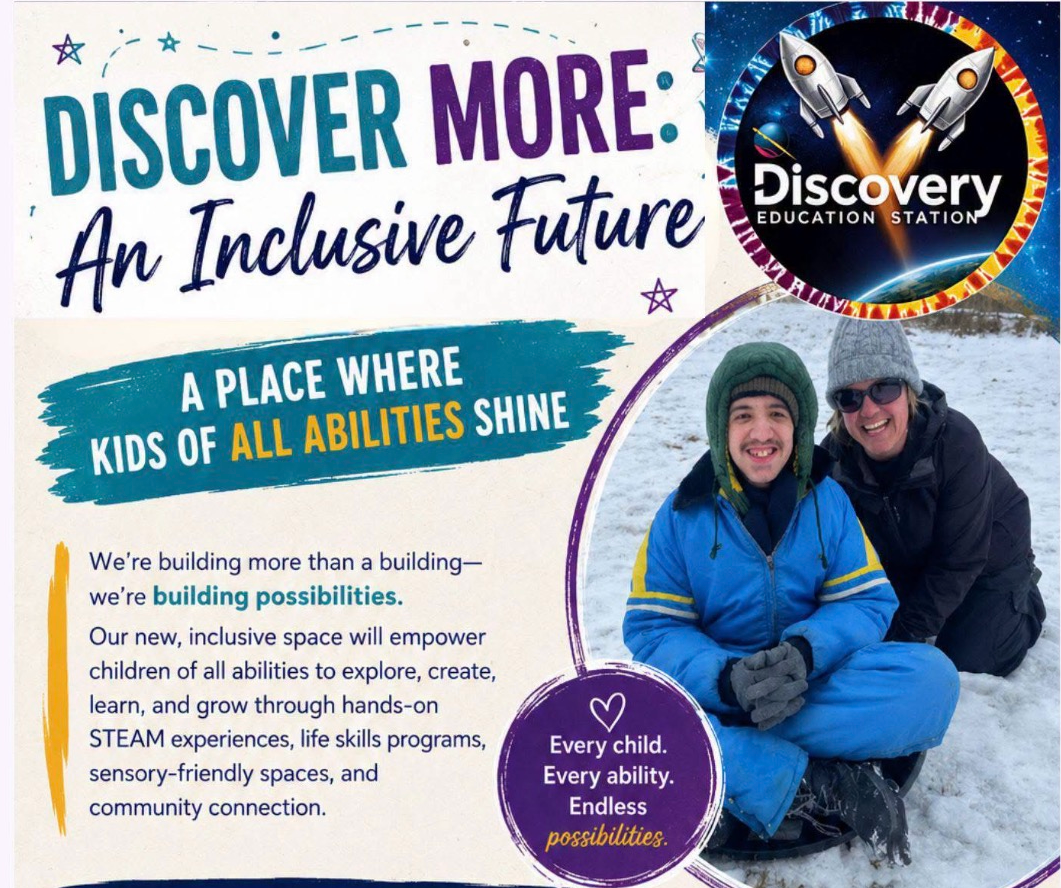 Discovery promo poster with smiling kids in winter coats and text Discover More: An Inclusive Future.