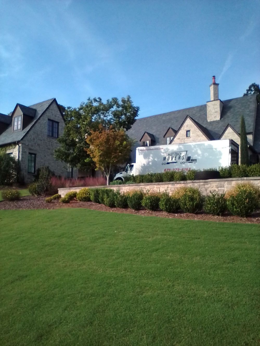 moving service truck wide shot