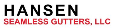 Hansen Seamless Gutters, LLC logo in black and red text on a white background