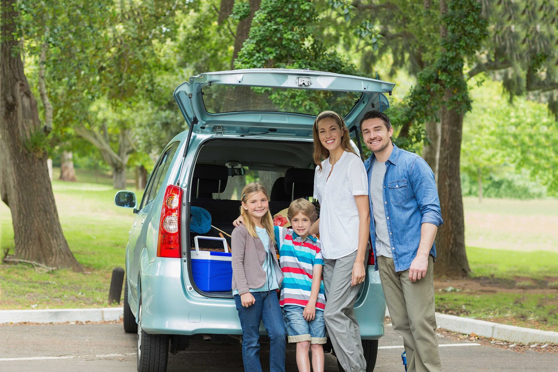 Family with minivan
