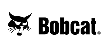 The bobcat logo is black and white and shows a cat with horns.
