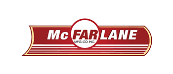 A red and white mc farlane logo on a white background