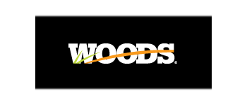 The logo for woods is on a black background.