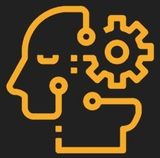 An icon of a person 's head with gears and wires coming out of it.