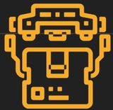 A yellow and black icon of a robot on a black background.