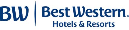 The logo for best western hotels and resorts is blue and white.