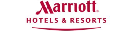 A red and white logo for marriott hotels and resorts