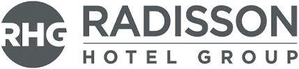 The radisson hotel group logo is a black and white logo.