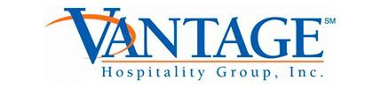A blue and orange logo for vantage hospitality group inc.