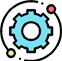 A blue gear with a circle in the middle is surrounded by circles.