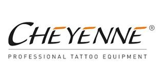 Cheyenne Professional Tattoo Equipment logo with black script text and orange accents.
