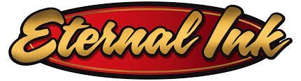 Eternal Ink logo: Gold text on red oval background.