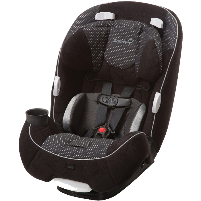 A black safety 1st car seat with a cup holder