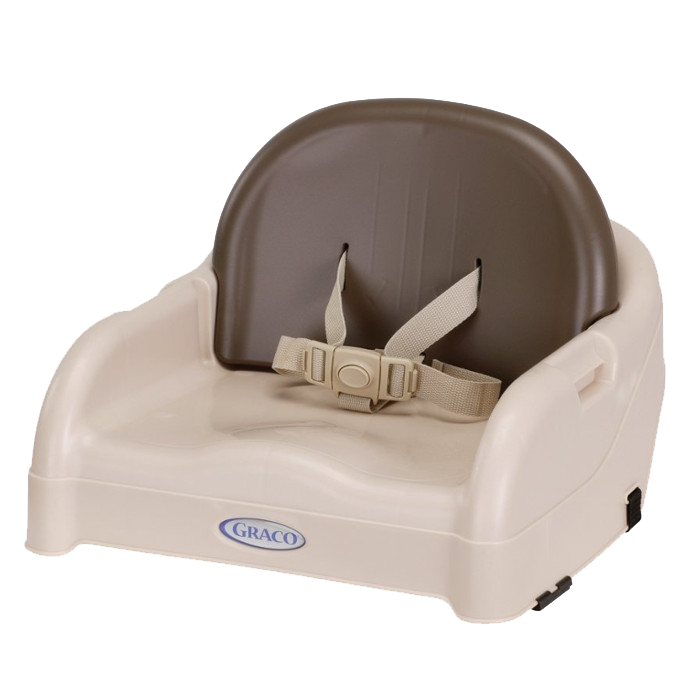 A graco high chair sits on a white surface