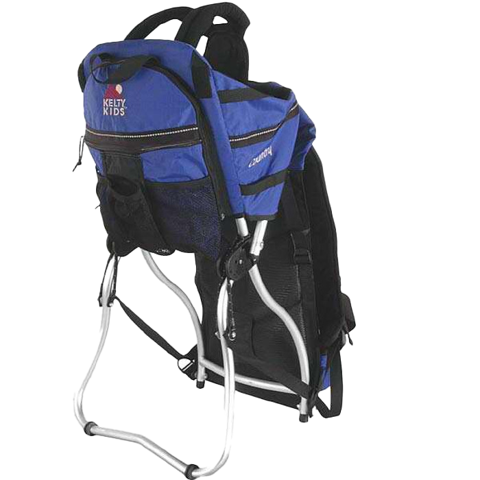 A blue and black backpack that says city kids on it