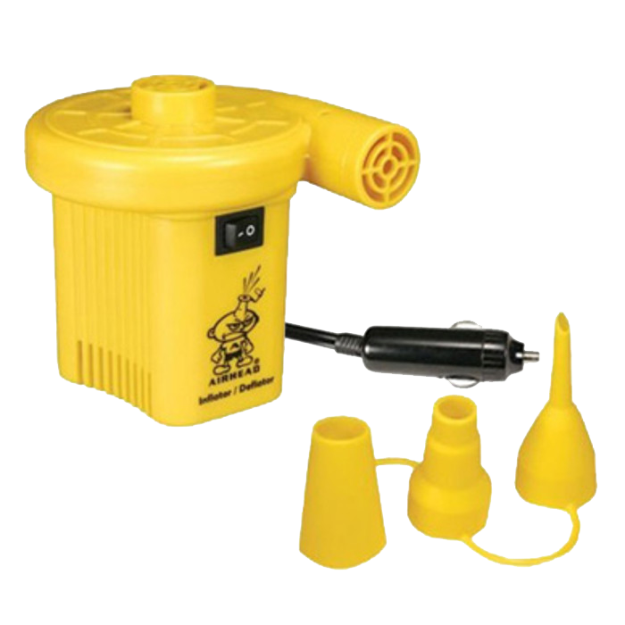 A yellow air pump with a deer on it
